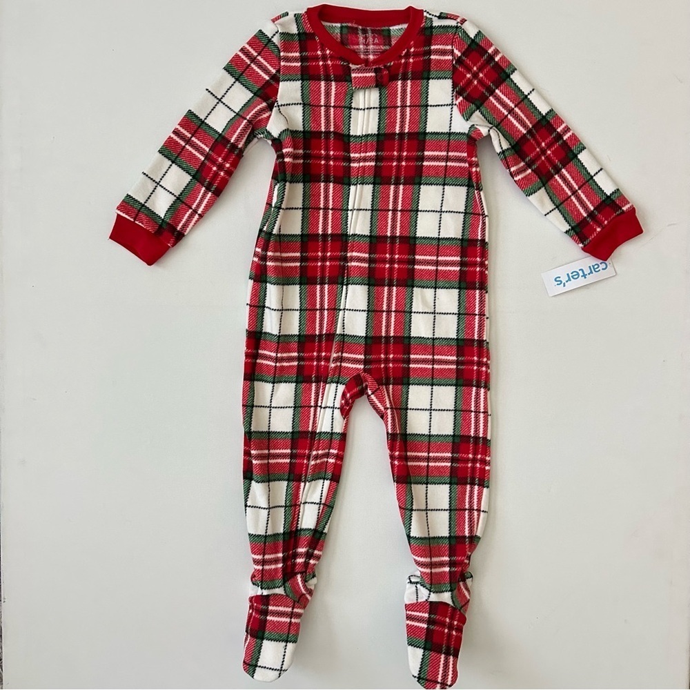 Carter's Red and White Plaid Footed One Piece Pajama Size 2T